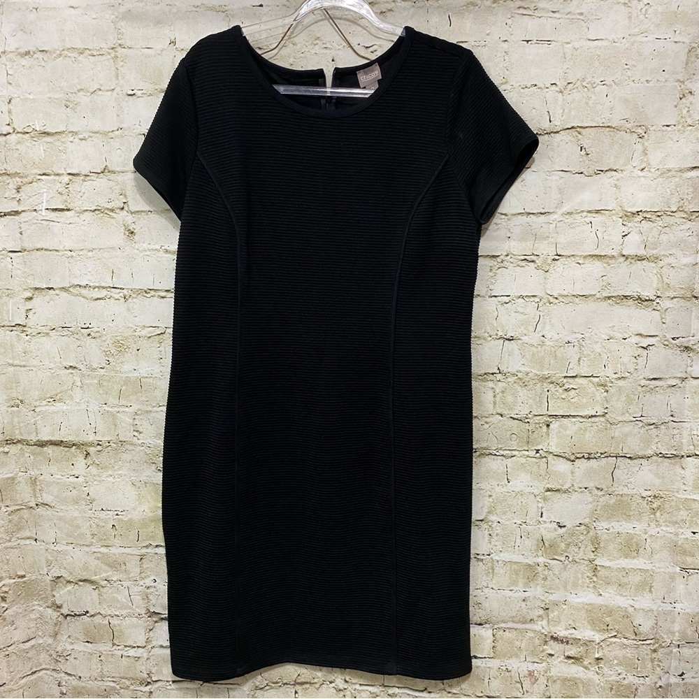 Chicos Black Textured Striped Sheath Career Dress